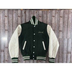 Lynbrook Empire Sporting Goods Wool leahter Varsity Jacket Sz 40 M green Vintage